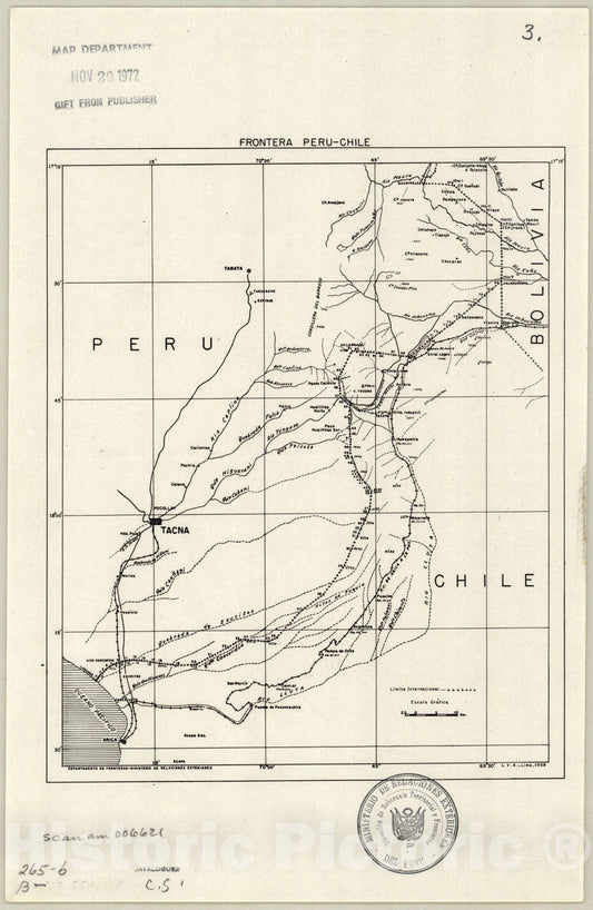 Map : Peru 1968 2, Frontera Peru-Bolivia, Brasil, Chile, Colombia, Ecuador, , Antique Vintage Reproduction