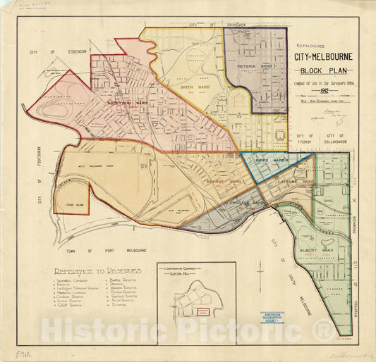 Map : Melbourne, Victoria, Australia 1912 2, City of Melbourne block plan, 1912 , Antique Vintage Reproduction