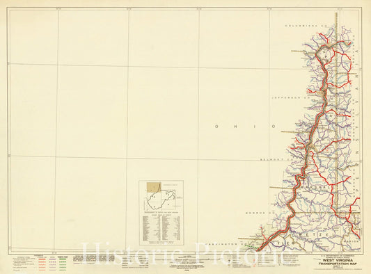 Map : West Virginia 1946 5, West Virginia transportation map , Antique Vintage Reproduction