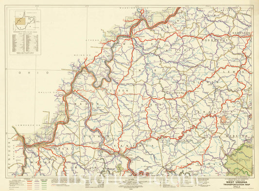 Map : West Virginia 1946 1, West Virginia transportation map , Antique Vintage Reproduction
