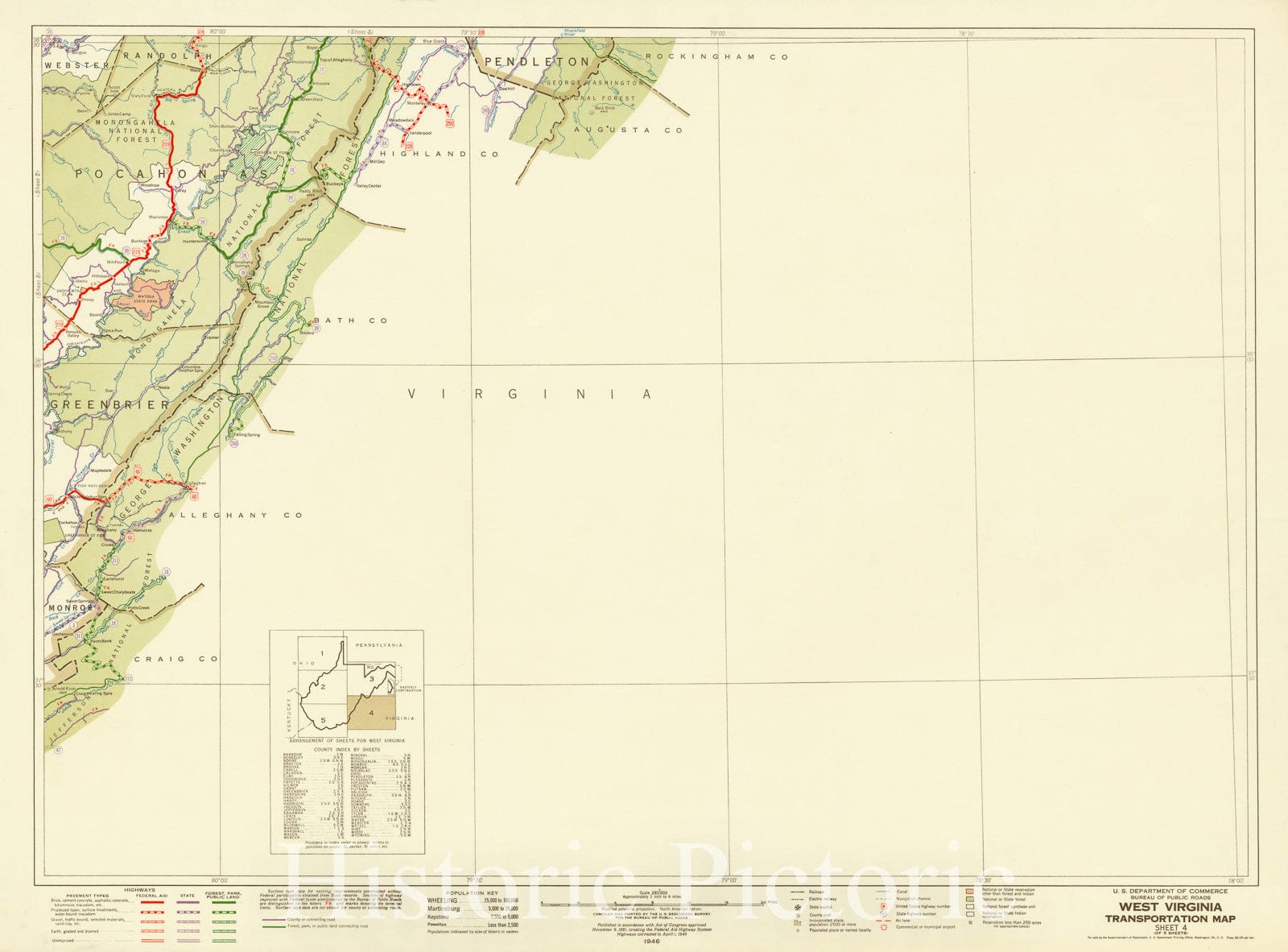 Map : West Virginia 1946 3, West Virginia transportation map , Antique Vintage Reproduction