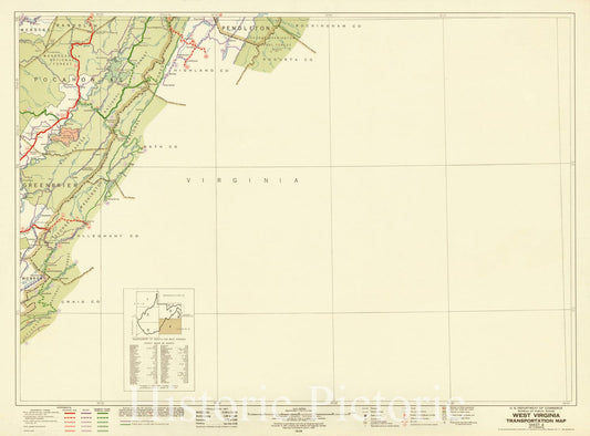 Map : West Virginia 1946 3, West Virginia transportation map , Antique Vintage Reproduction