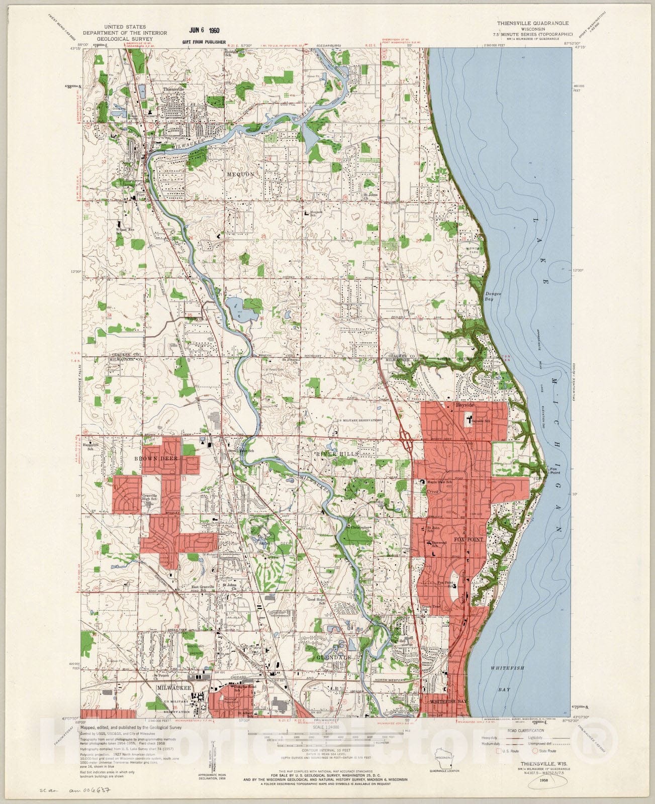 Map : Thiensville, Wisconsin 1958, Thiensville quadrangle, Wisconsin , Antique Vintage Reproduction