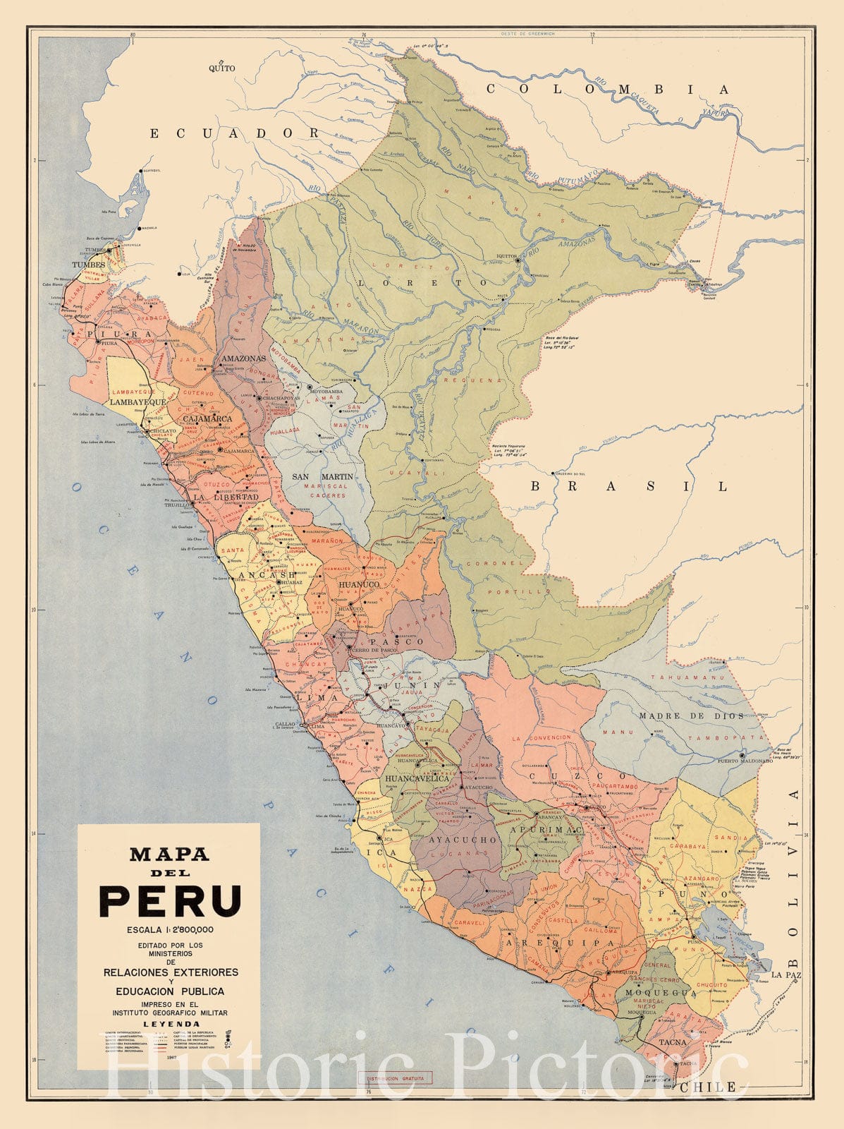 Map : Peru 1962 1, Mapa del Peru, Antique Vintage Reproduction