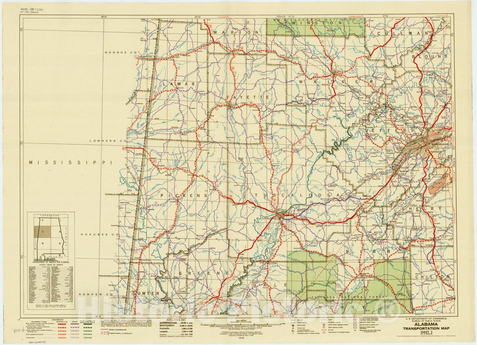 Map : Alabama 1948 1, Alabama transportation map , Antique Vintage Reproduction