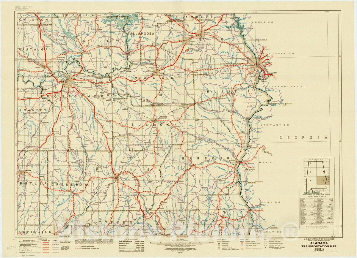 Map : Alabama 1948 3, Alabama transportation map , Antique Vintage Reproduction