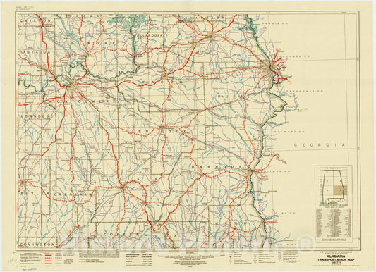 Map : Alabama 1948 3, Alabama transportation map , Antique Vintage Reproduction