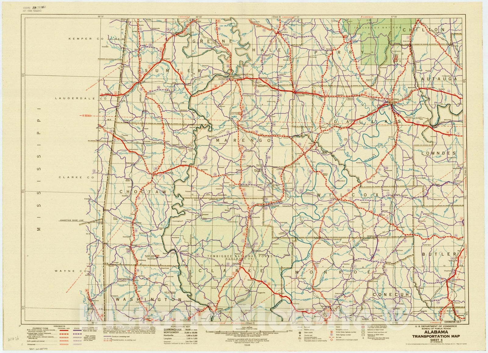 Map : Alabama 1948 4, Alabama transportation map , Antique Vintage Reproduction