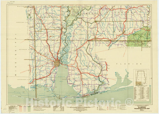 Map : Alabama 1948 5, Alabama transportation map , Antique Vintage Reproduction