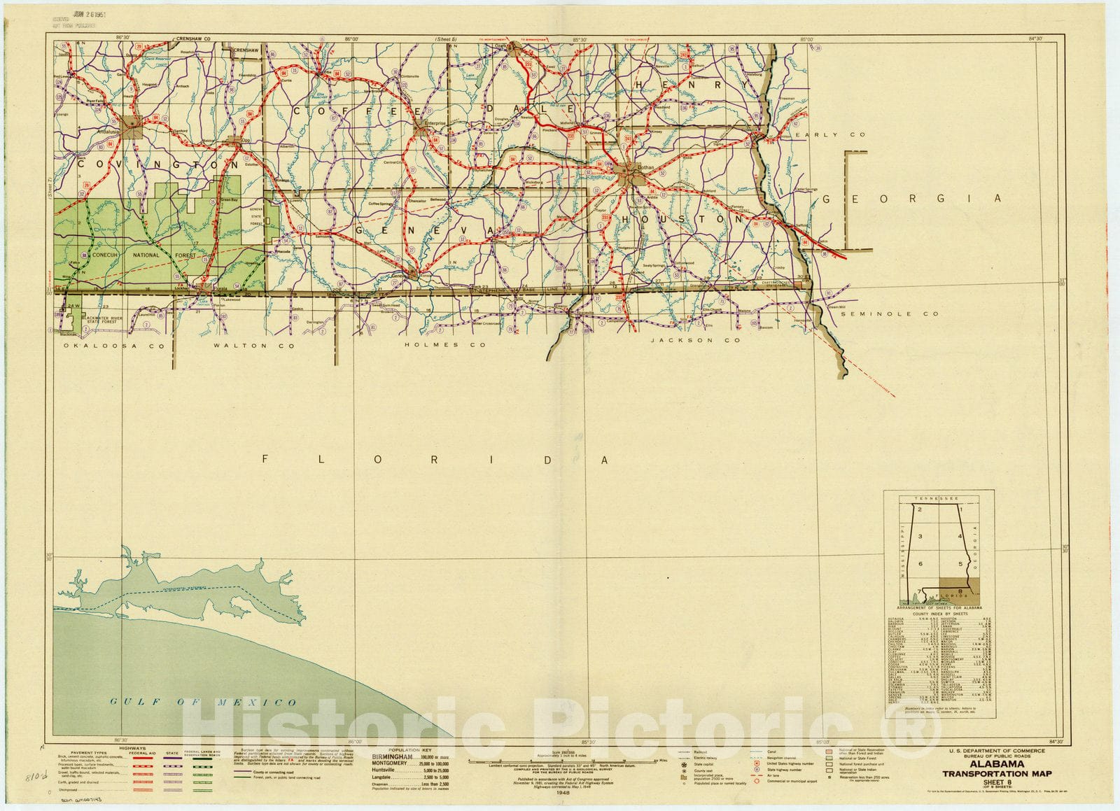 Map : Alabama 1948 6, Alabama transportation map , Antique Vintage Reproduction
