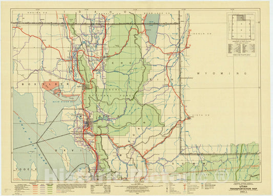 Map : Utah 1941 1, Utah transportation map : Highways, railroads, canals, air lanes and dredged channels , Antique Vintage Reproduction
