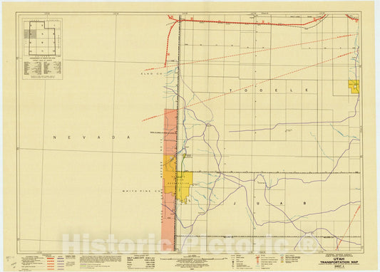 Map : Utah 1941 5, Utah transportation map : Highways, railroads, canals, air lanes and dredged channels , Antique Vintage Reproduction