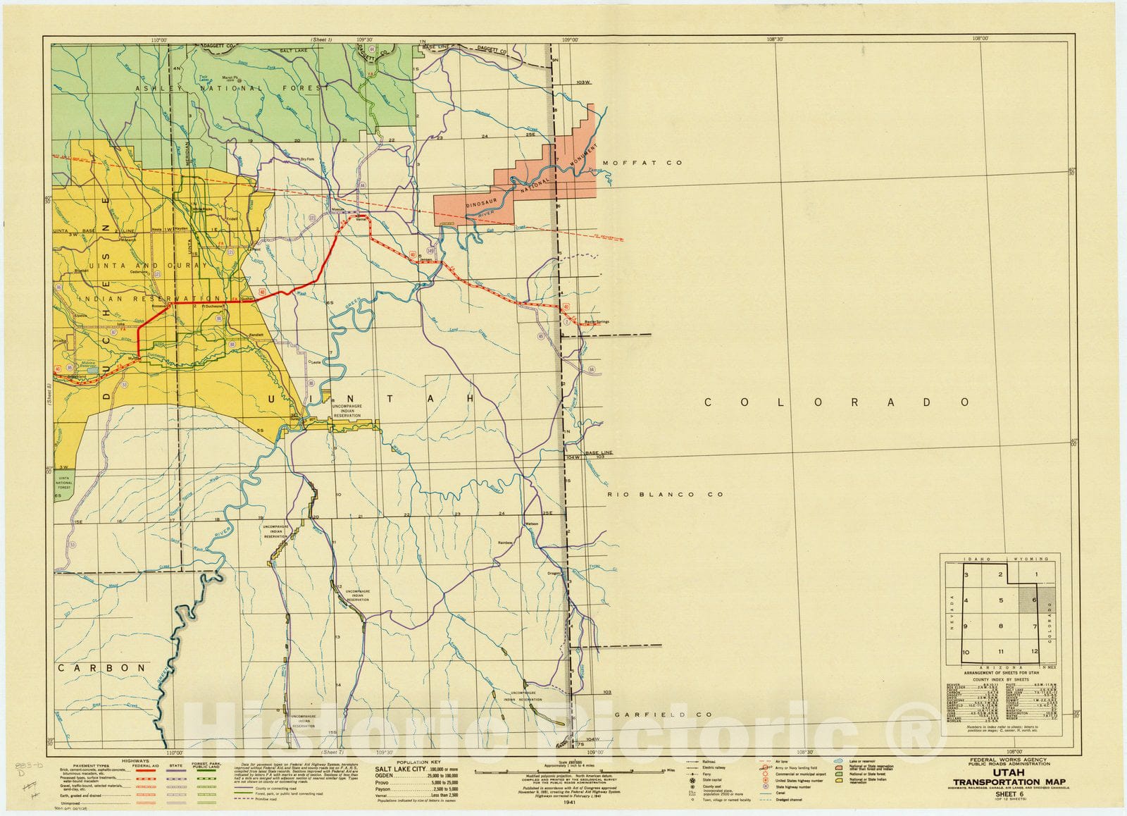 Map : Utah 1941 7, Utah transportation map : Highways, railroads, canals, air lanes and dredged channels , Antique Vintage Reproduction