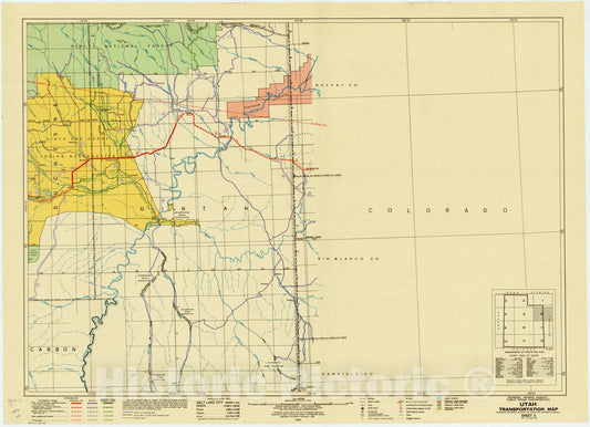 Map : Utah 1941 7, Utah transportation map : Highways, railroads, canals, air lanes and dredged channels , Antique Vintage Reproduction