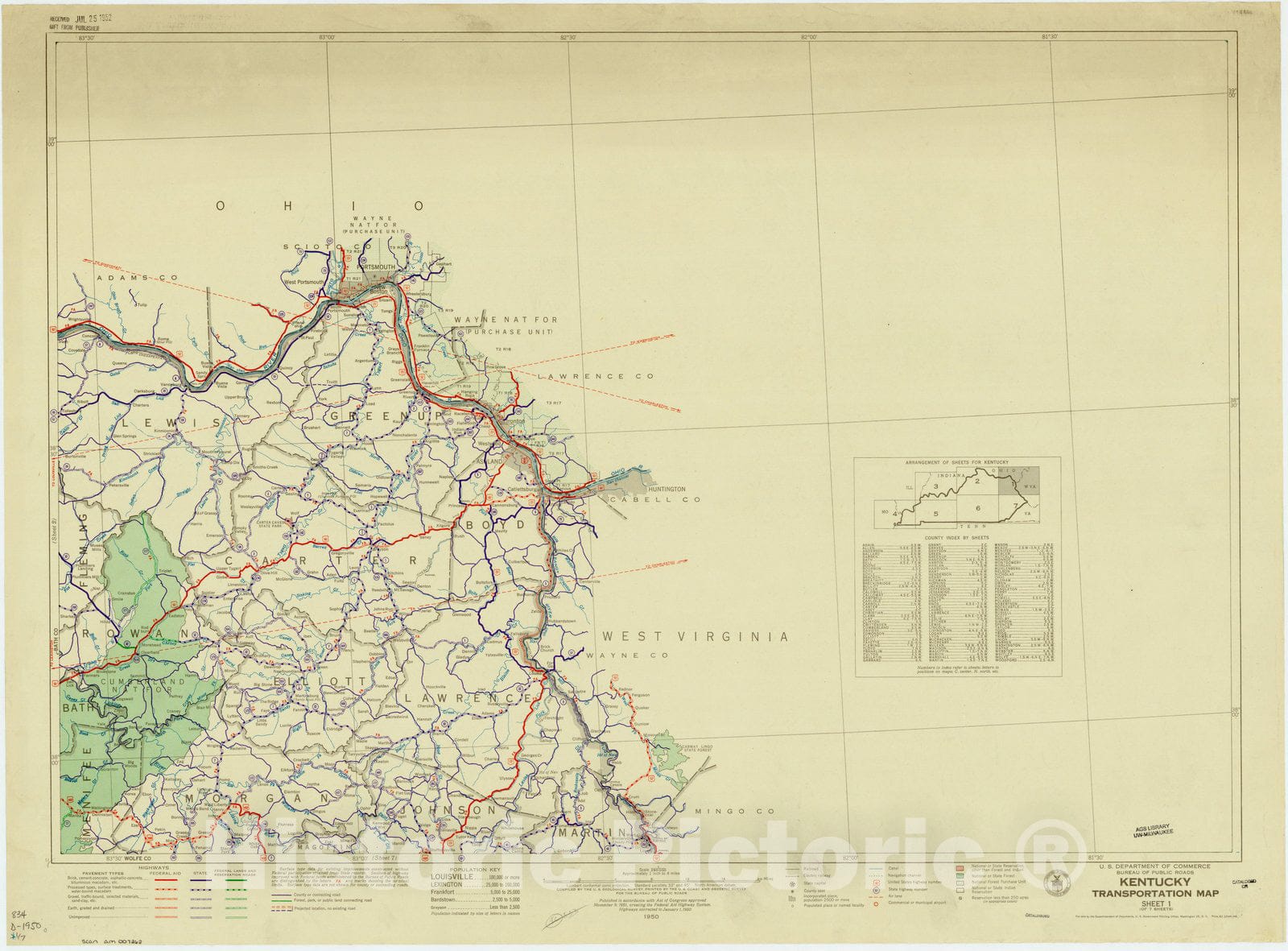 Map : Kentucky 1950 1, Kentucky transportation map , Antique Vintage Reproduction