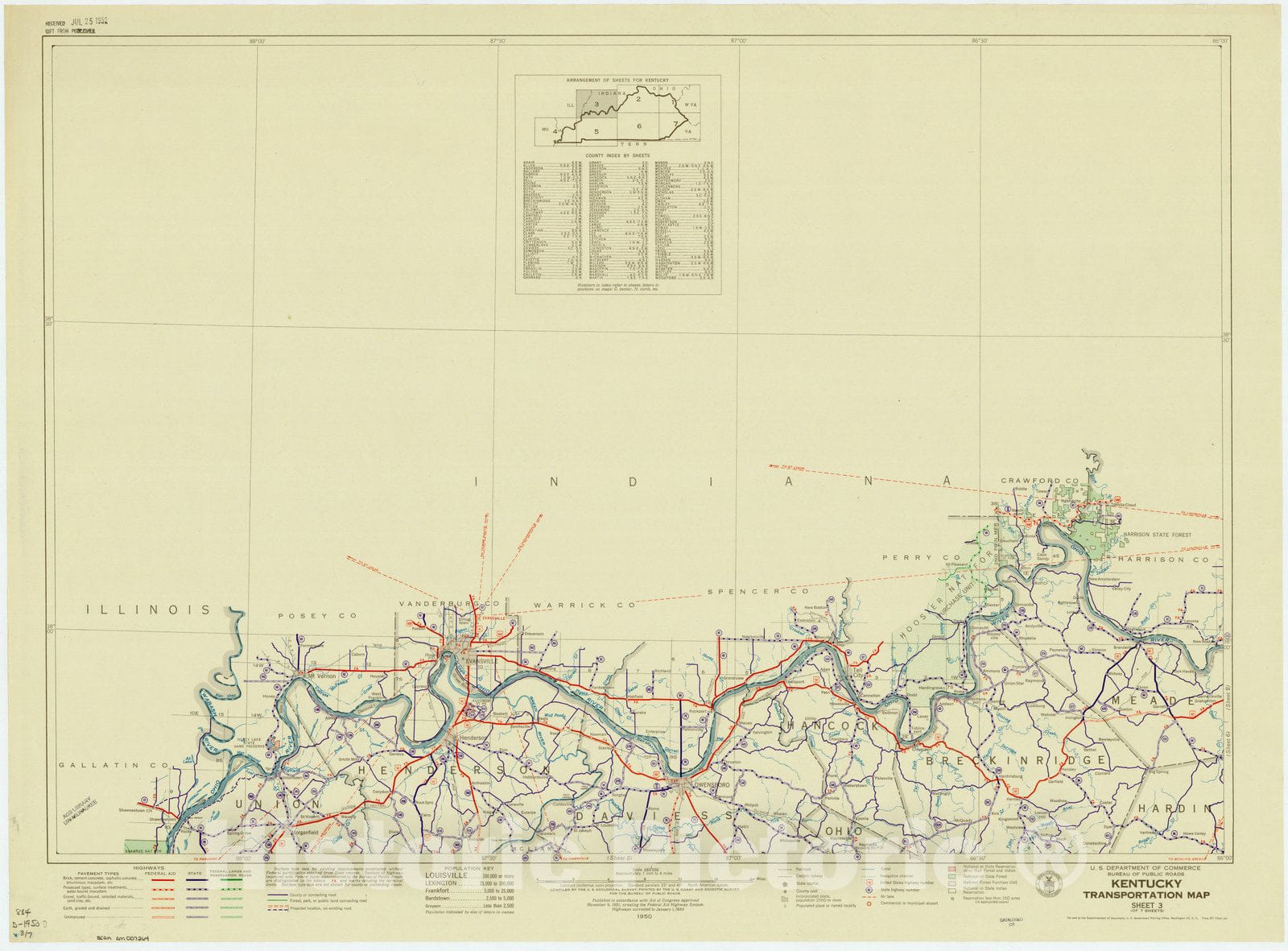 Map : Kentucky 1950 3, Kentucky transportation map , Antique Vintage Reproduction