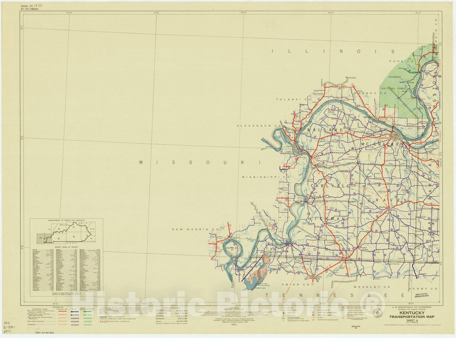 Map : Kentucky 1950 4, Kentucky transportation map , Antique Vintage Reproduction