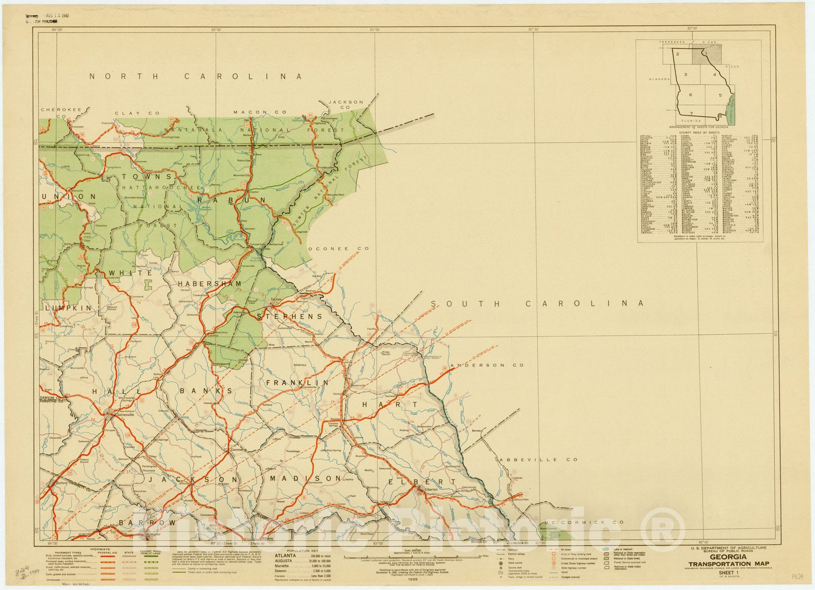 Map : Georgia 1939 7, Georgia transportation map , Antique Vintage Reproduction