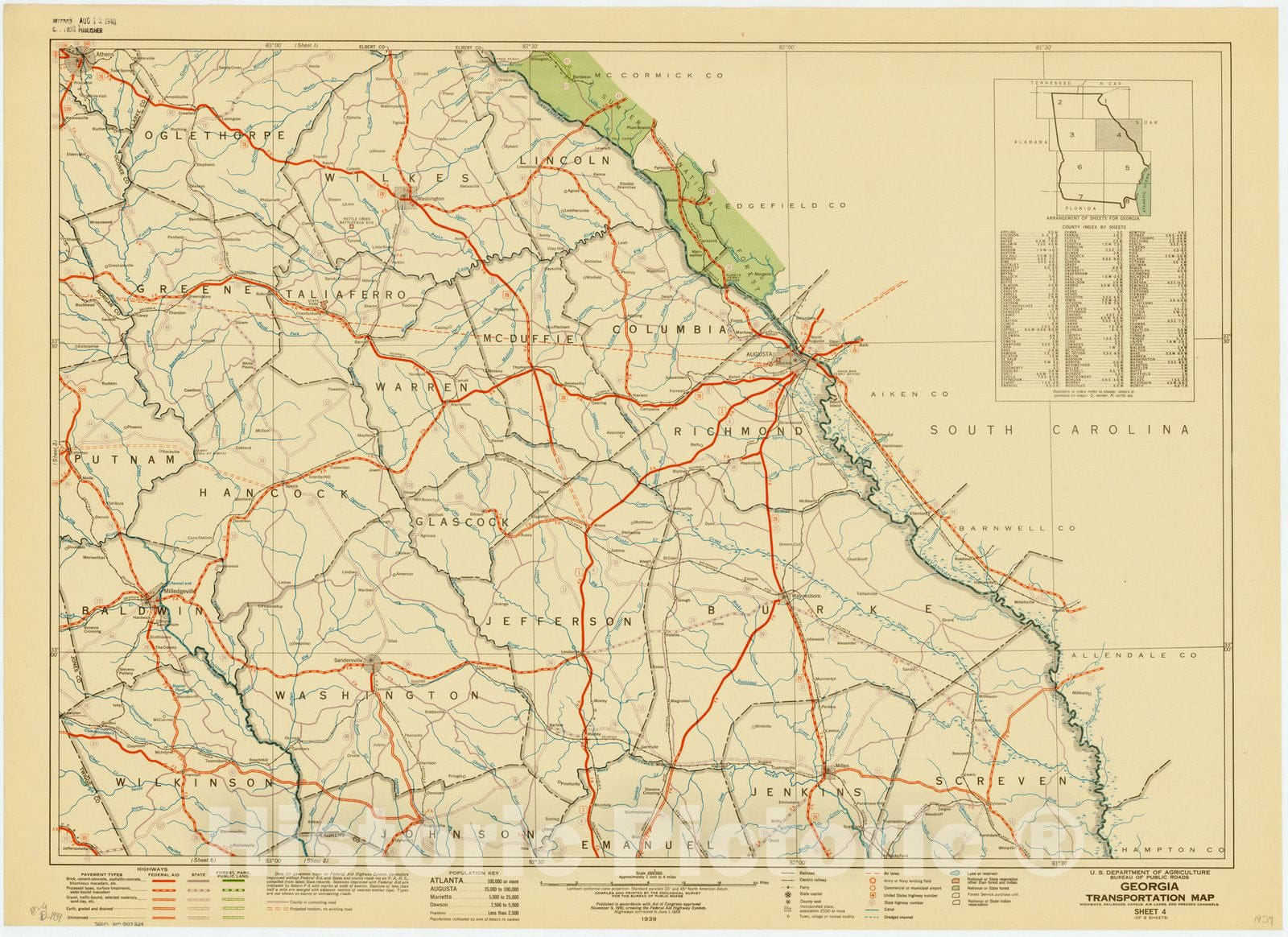 Map : Georgia 1939 2, Georgia transportation map , Antique Vintage Reproduction