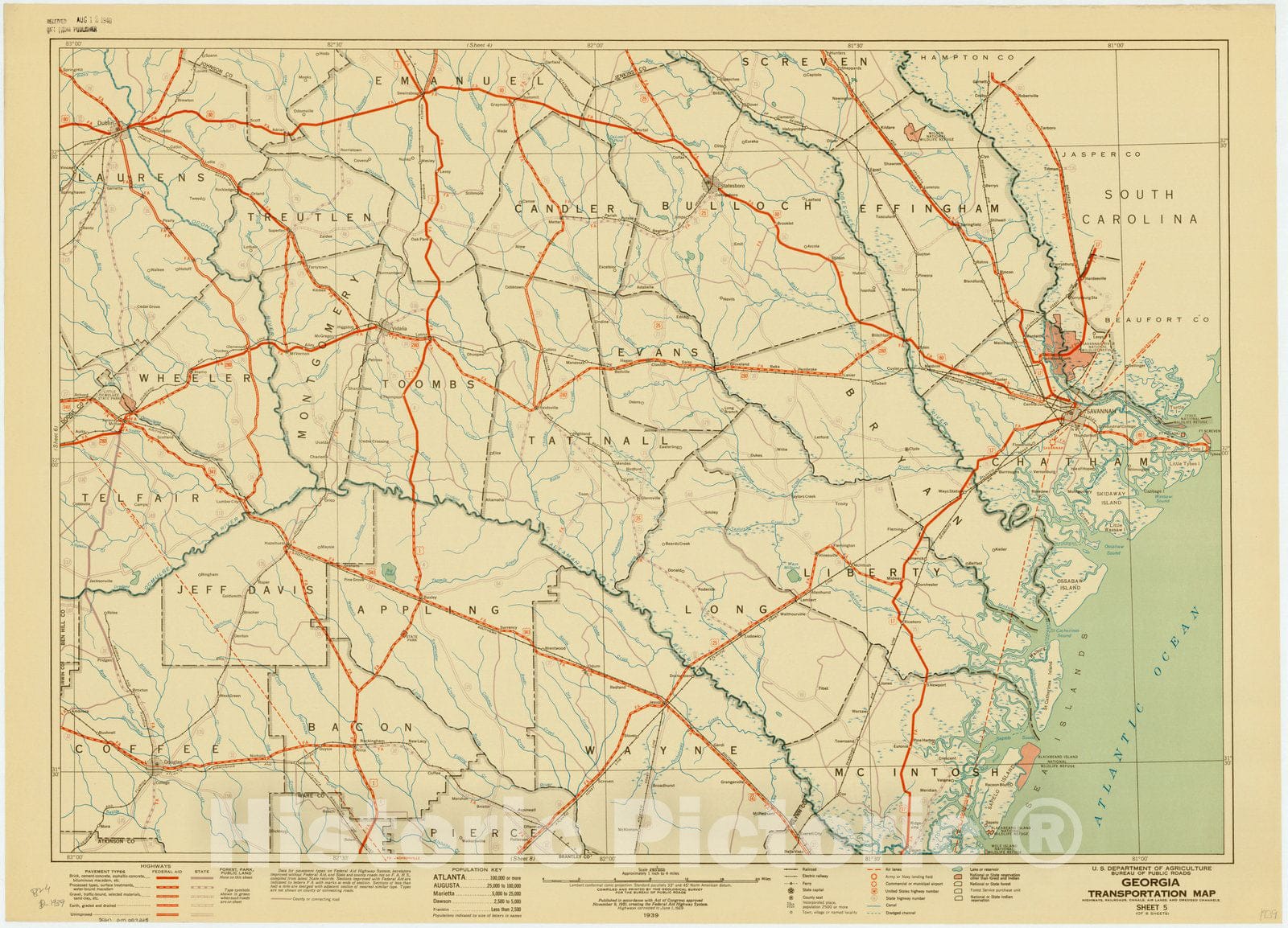 Map : Georgia 1939 3, Georgia transportation map , Antique Vintage Reproduction