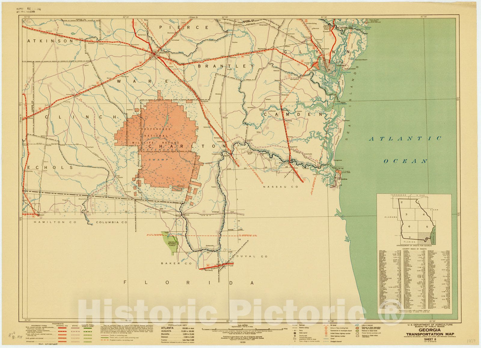 Map : Georgia 1939 6, Georgia transportation map , Antique Vintage Reproduction