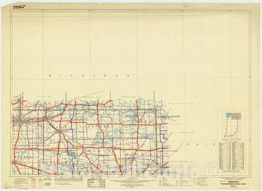 Map : Indiana 1947 6, Indiana transportation map , Antique Vintage Reproduction