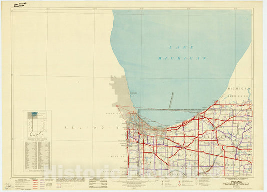 Map : Indiana 1947 7, Indiana transportation map , Antique Vintage Reproduction