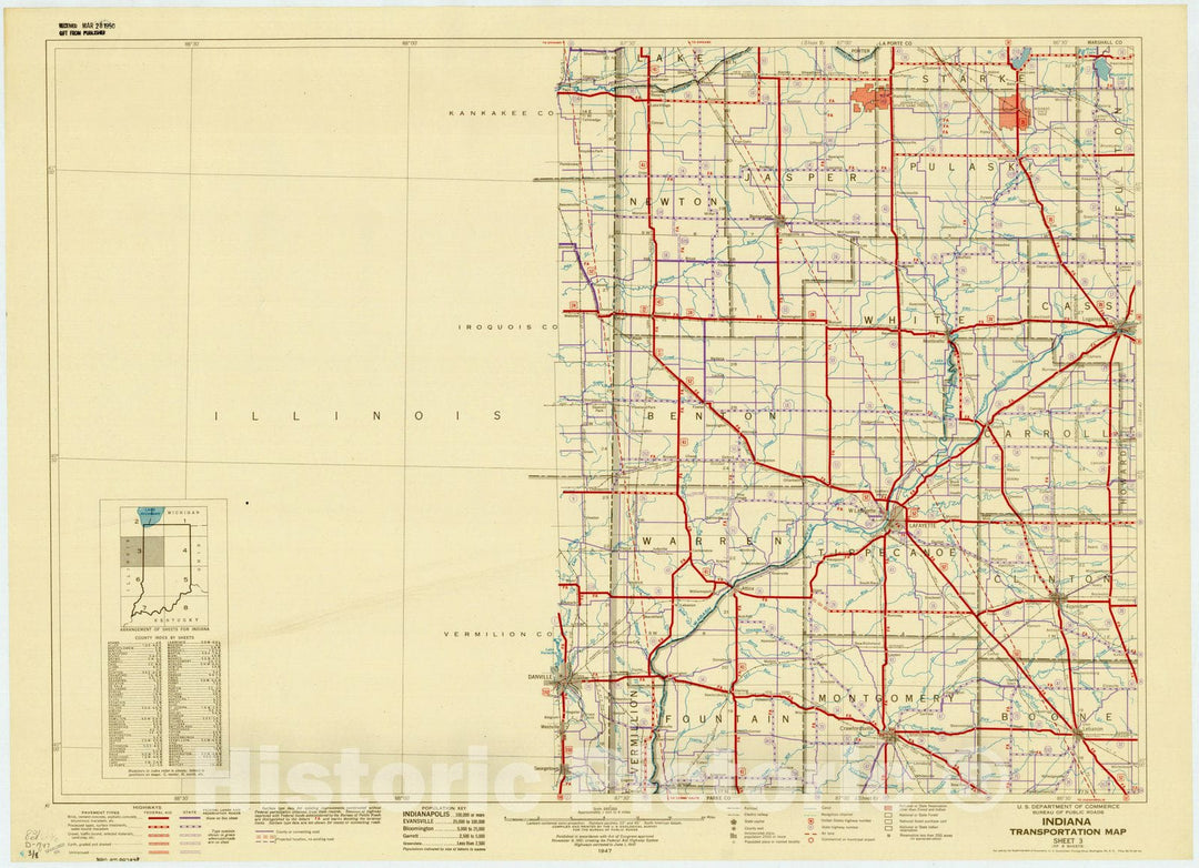 Map : Indiana 1947 1, Indiana transportation map , Antique Vintage Reproduction