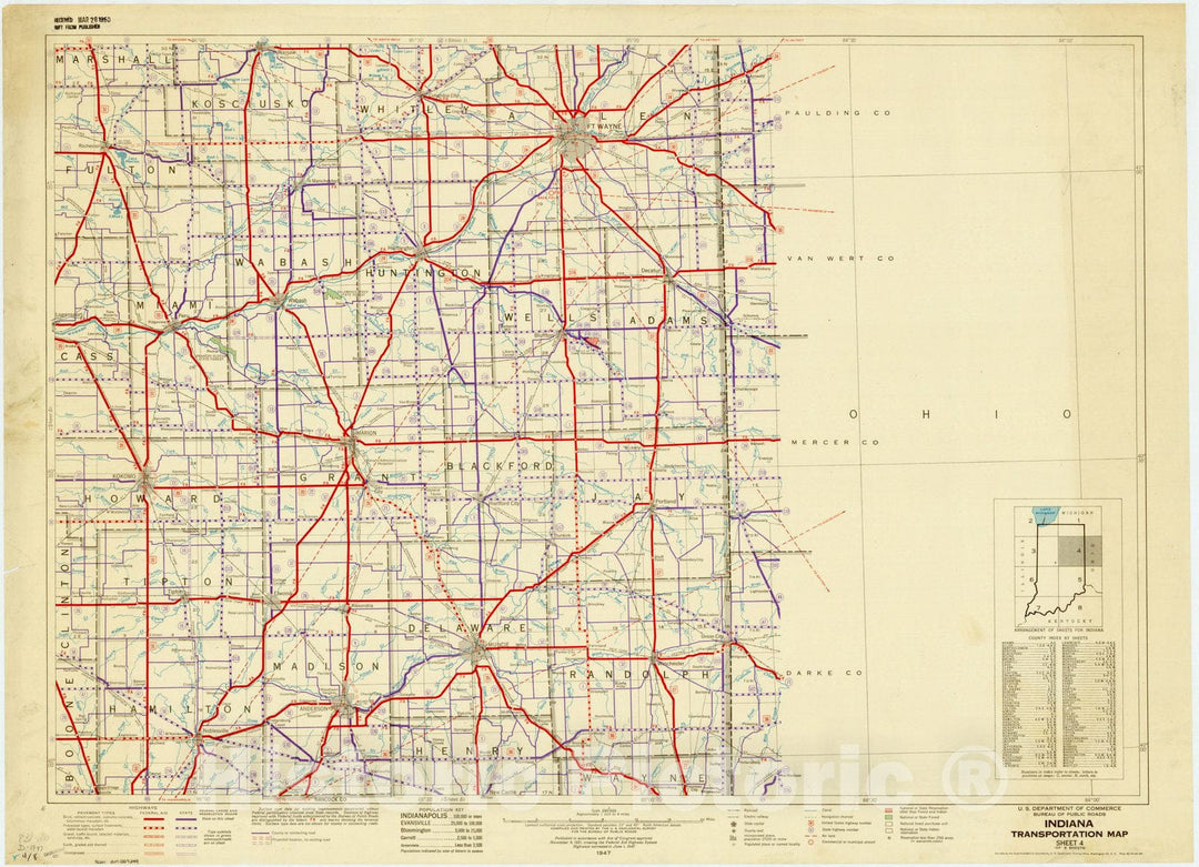 Map : Indiana 1947 2, Indiana transportation map , Antique Vintage Reproduction
