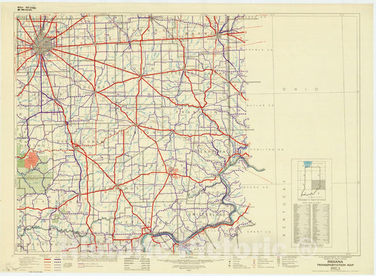 Map : Indiana 1947 3, Indiana transportation map , Antique Vintage Reproduction