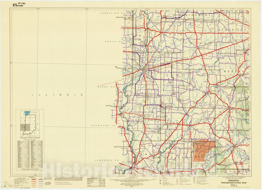 Map : Indiana 1947 4, Indiana transportation map , Antique Vintage Reproduction