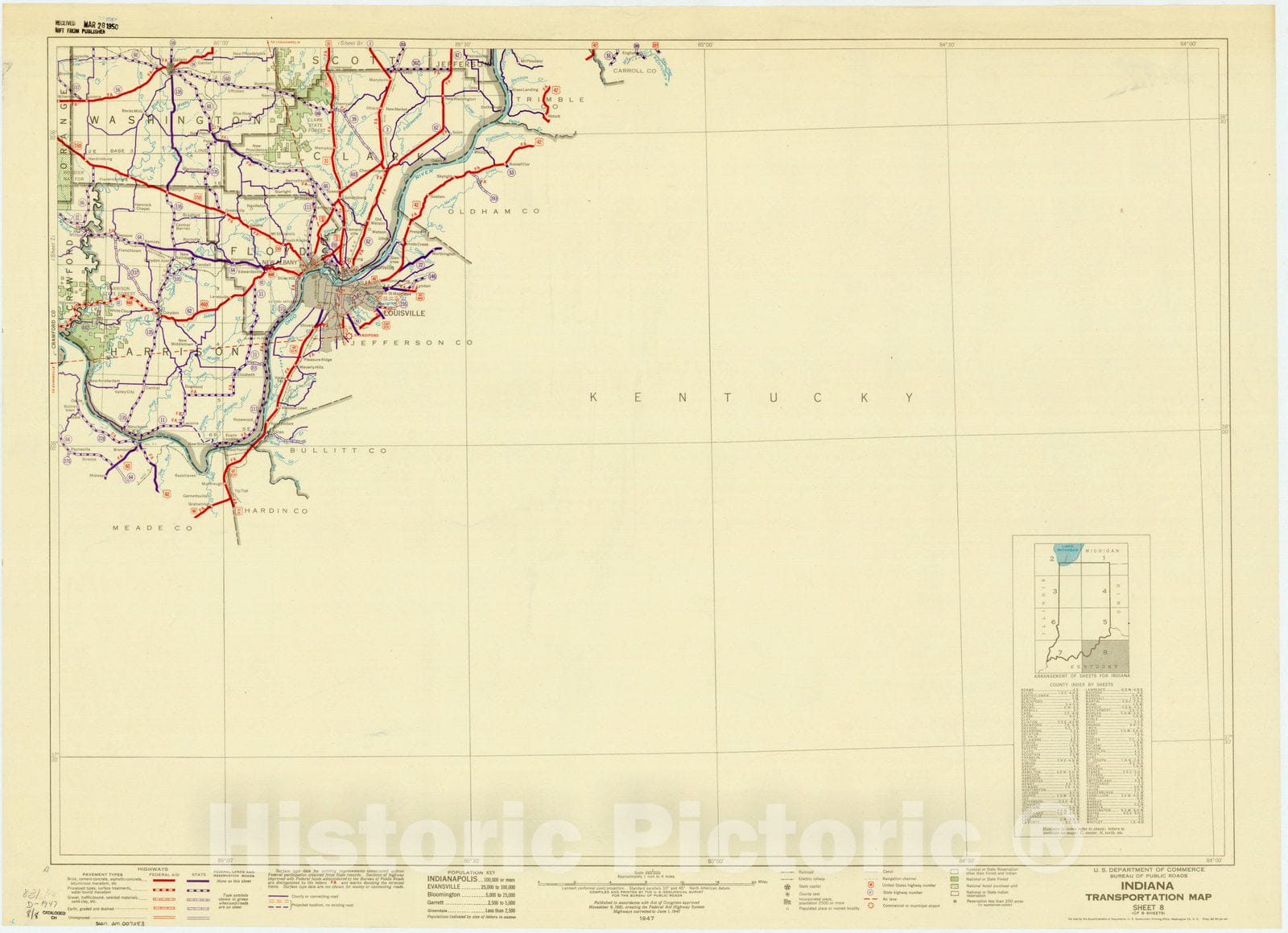 Map : Indiana 1947 5, Indiana transportation map , Antique Vintage Reproduction