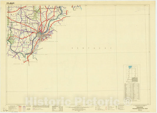 Map : Indiana 1947 5, Indiana transportation map , Antique Vintage Reproduction