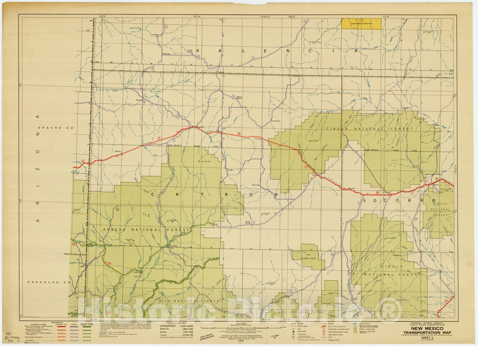 Map : New Mexico 1942 14, New Mexico transportation map , Antique Vintage Reproduction