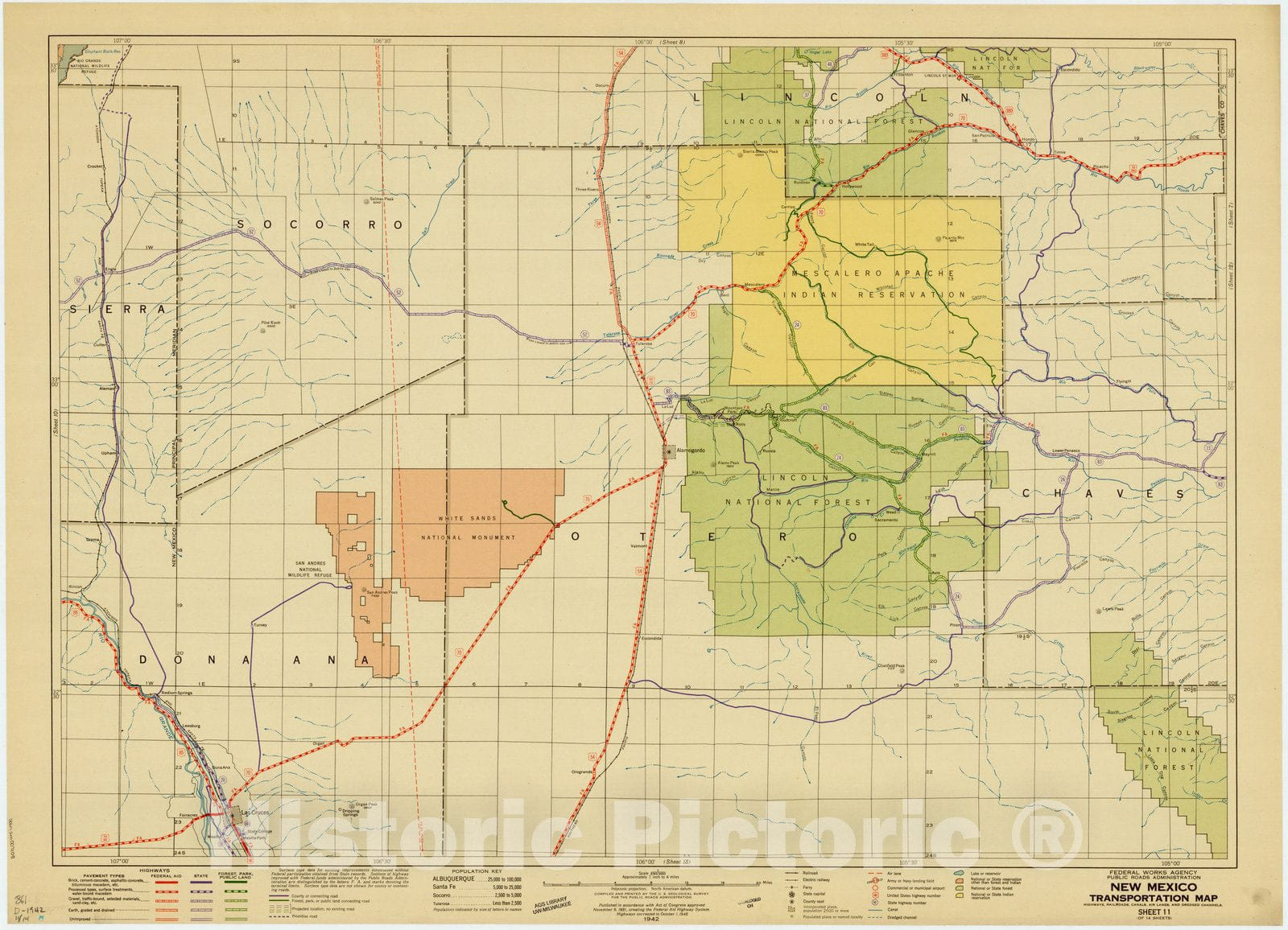 Map : New Mexico 1942 12, New Mexico transportation map , Antique Vintage Reproduction