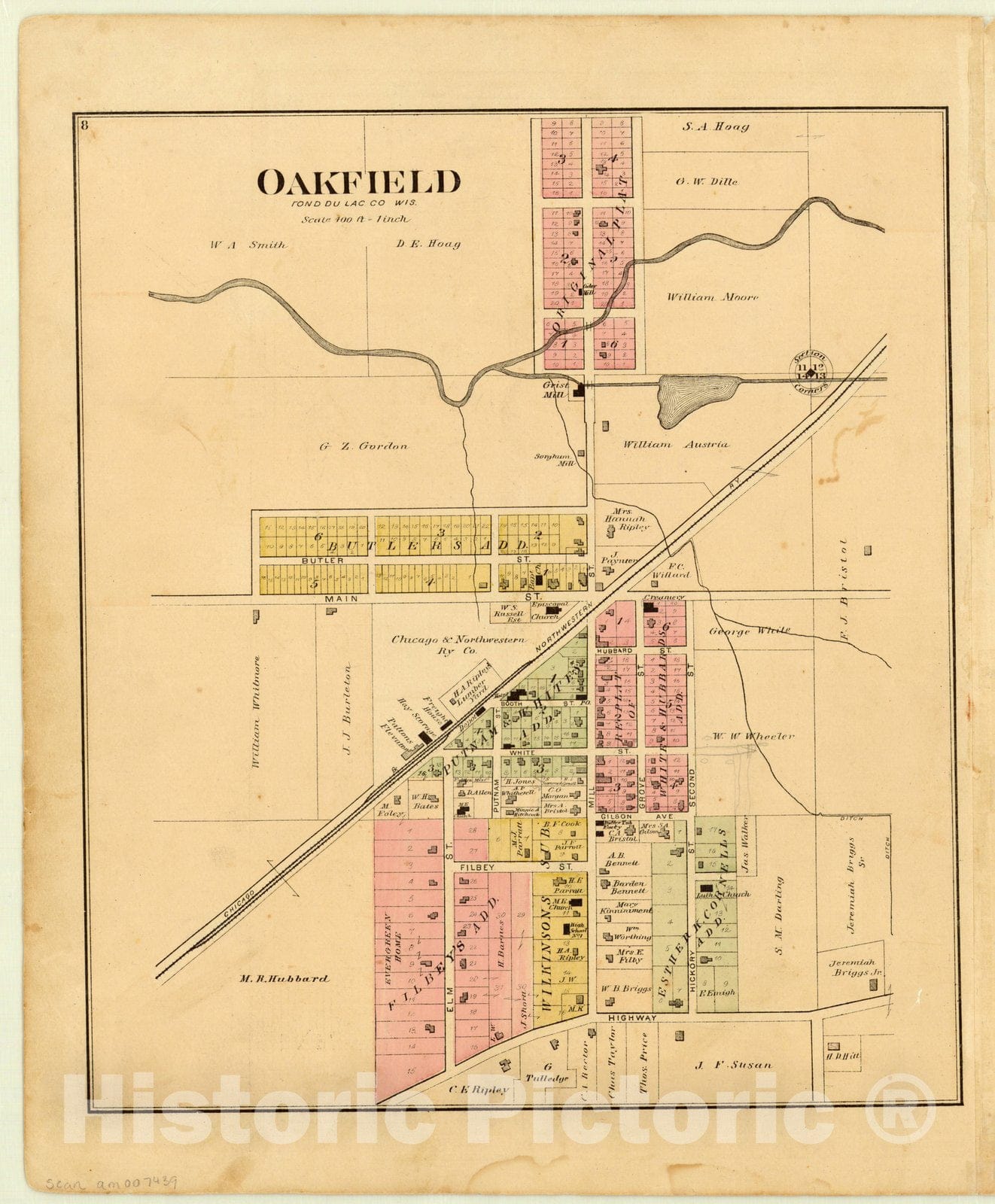 Map : Oakfield, Wisconsin 1900?, Oakfield, Fond du Lac Co., Wis, Antique Vintage Reproduction