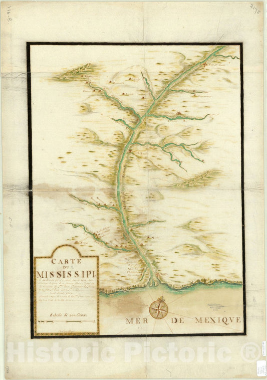 Map : Mississippi River Region 1700, Carte du Mississipi [sic] : et des Rivieres qui s'y jettent, avec les noms des Nations Voisines de ce fameux fleuve