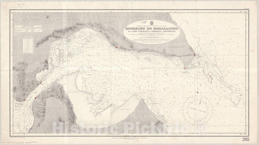Map : Strait of Magellan 1933, Republica Argentina, Republica de Chile, Estrecho de Magallanes, de Cabo Virgenes a Primera Angostura , Antique Vintage Reproduction