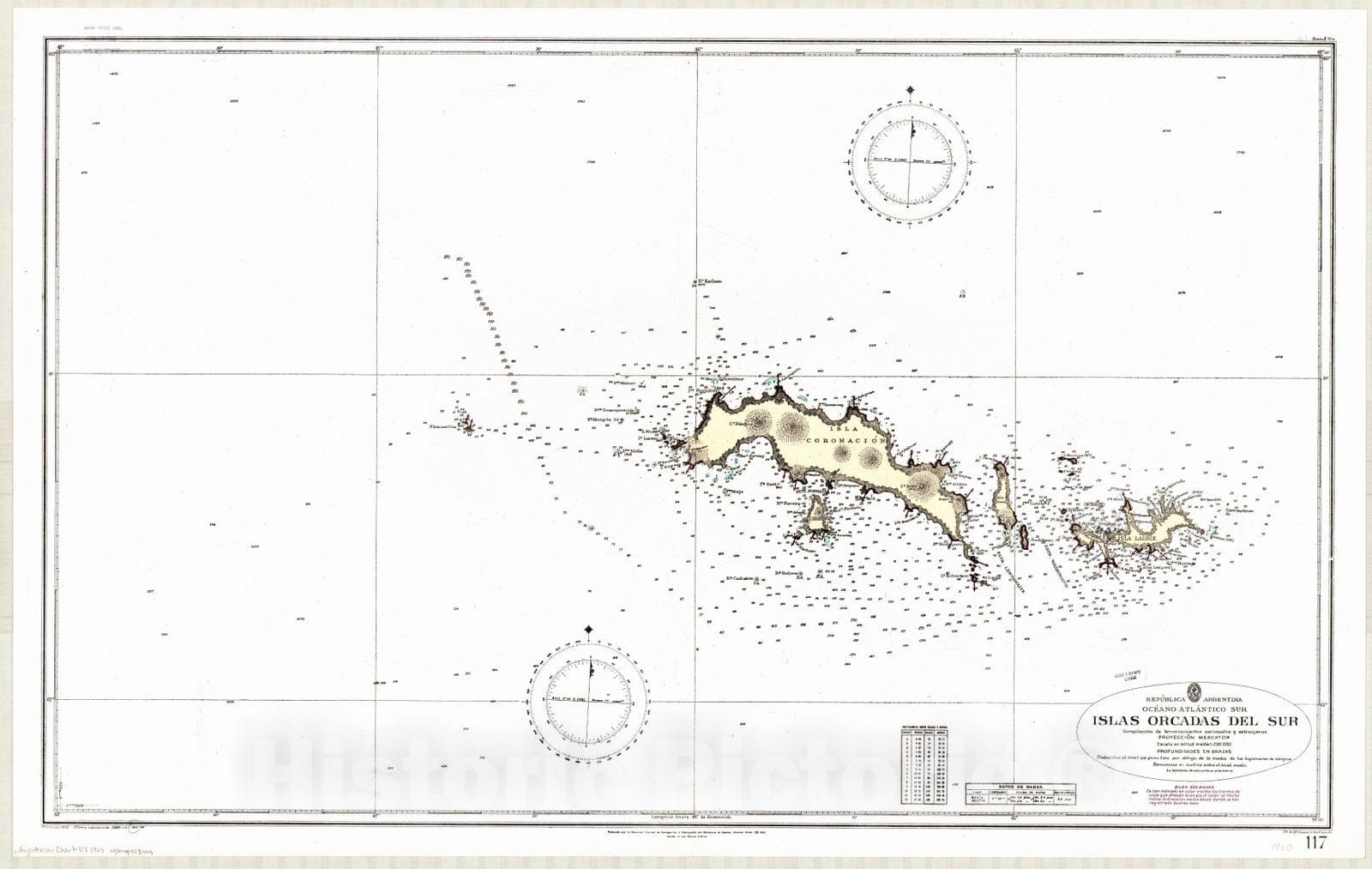 Map : South Orkney Islands 1964 2, Republica Argentina, Oceano Atlantico Sur, Islas Orcadas del Sur , Antique Vintage Reproduction