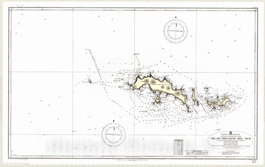Map : South Orkney Islands 1964 2, Republica Argentina, Oceano Atlantico Sur, Islas Orcadas del Sur , Antique Vintage Reproduction