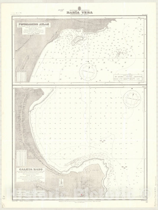 Map : Cabo Raso, Argentina 1929, Republica Argentina, Bahia Vera, Gobernacion del Chubut , Antique Vintage Reproduction