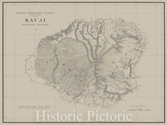 Map : Kauai (Hawaii) 1903, Kauai, Hawaiian Islands , Antique Vintage Reproduction