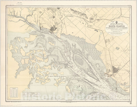 Map : Buenos Aires, Argentina 1961, Republica Argentina, Provincia de Buenos Aires, Bahia Blanca, Pto. Belgrano a Pto. Cuatreros , Antique Vintage Reproduction