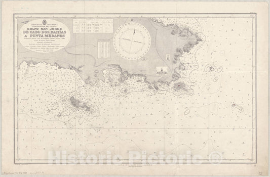 Map : San Jose Bay, Argentina 1927, Republica Argentina, Gobernacion del Chubut, Golfo San Jorge de Cabo dos Bahias a Punta Medanos , Antique Vintage Reproduction