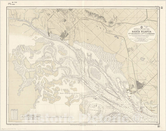 Map : Buenos Aires, Argentina 1944, Republica Argentina, Provincia de Buenos Aires, Bahia Blanca, Pto. Belgrano a Pto. Cuatreros , Antique Vintage Reproduction