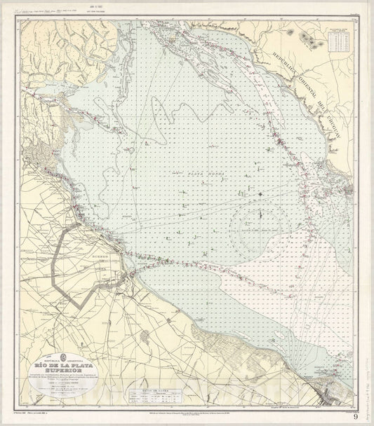Map : Rio de la Plata, Argentina 1961, Republica Argentina, Rio de la Plata Superior , Antique Vintage Reproduction