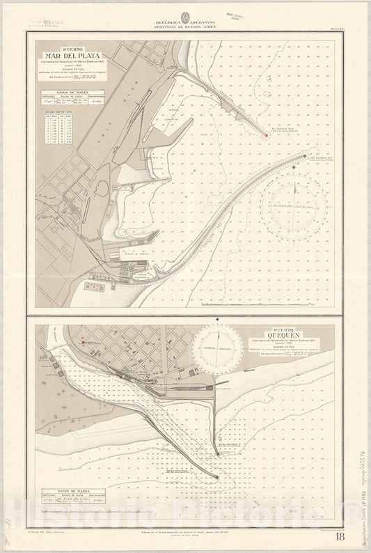 Map : Mar del Plata, Argentina 1935, Republica Argentina, Provincia de Buenos Aires , Antique Vintage Reproduction