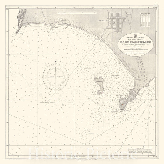 Map : Rio de la Plata, Uruguay 1933, R.O. del Uruguay, Rio de la Plata, Ba. de Maldonado , Antique Vintage Reproduction