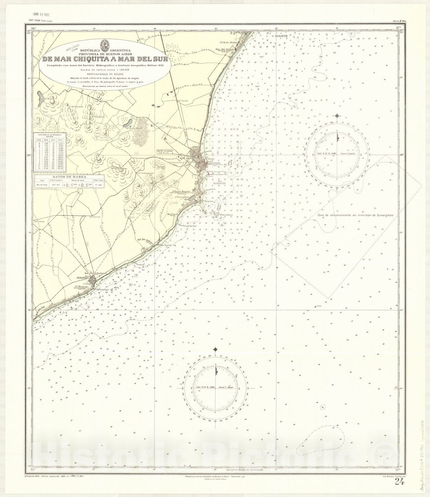 Map : Mar del Plata, Argentina 1961, Republica Argentina, Provincia de Buenos Aires, de Mar Chiquita a Mar del Sur , Antique Vintage Reproduction