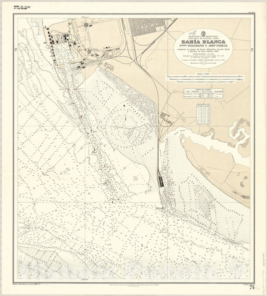 Map : Bahia Blanca, Argentina 1944, Republica Argentina, Provincia de Buenos Aires, Bahia Blanca, Ptos. Belgrano y Arro. Pareja , Antique Vintage Reproduction